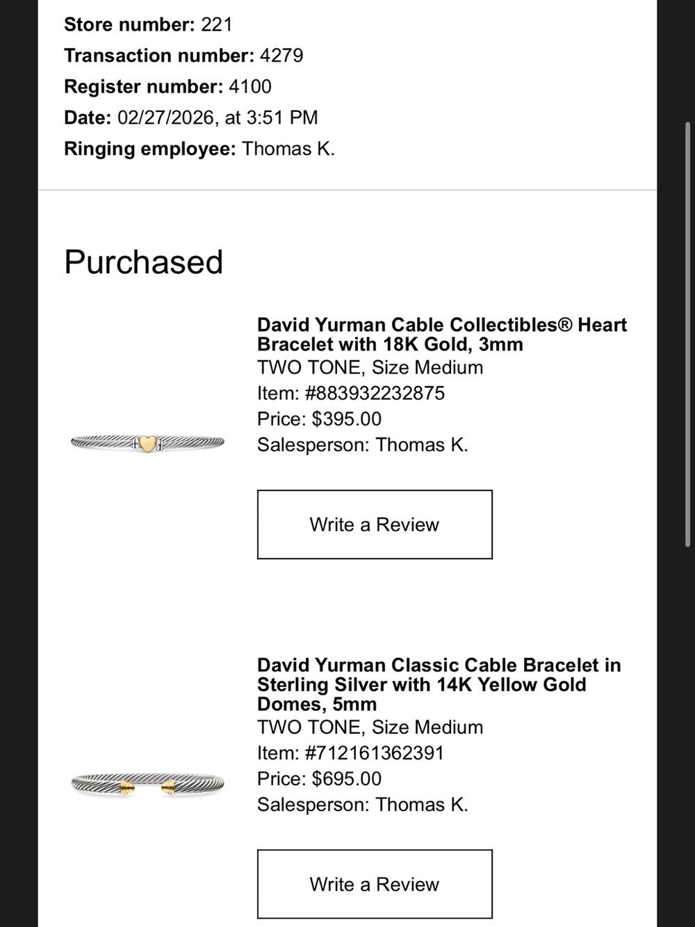 David Yurman Silver Cable Bracelet with Gold Heart Accent - Picture 4 of 4